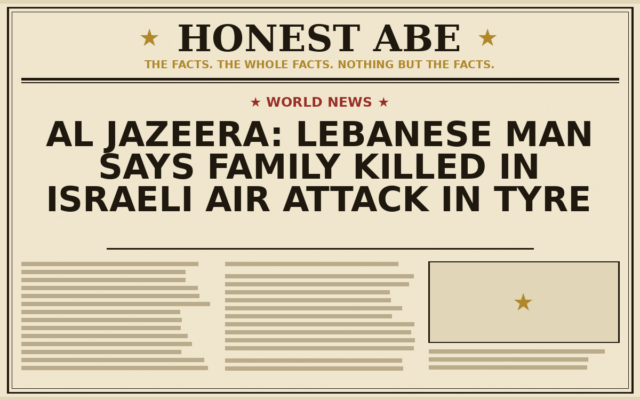 Al Jazeera: Lebanese Man Says Family Killed in Israeli Air Attack in Tyre