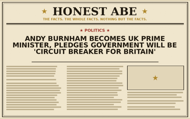 Andy Burnham Becomes UK Prime Minister, Pledges Government Will Be ‘Circuit Breaker for Britain’