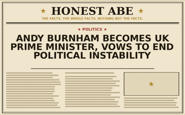Andy Burnham Becomes UK Prime Minister, Vows to End Political Instability