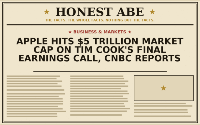 Apple Hits $5 Trillion Market Cap on Tim Cook’s Final Earnings Call, CNBC Reports