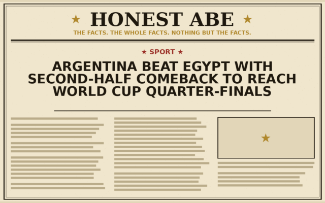 Argentina Beat Egypt With Second-Half Comeback to Reach World Cup Quarter-Finals