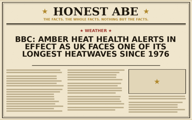 BBC: Amber Heat Health Alerts in Effect as UK Faces One of Its Longest Heatwaves Since 1976