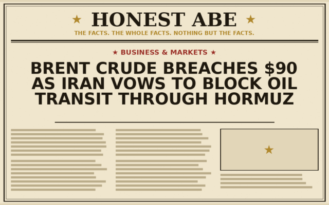 Brent Crude Breaches $90 as Iran Vows to Block Oil Transit Through Hormuz
