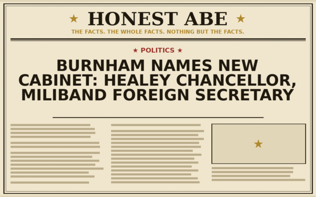 Burnham Names New Cabinet: Healey Chancellor, Miliband Foreign Secretary