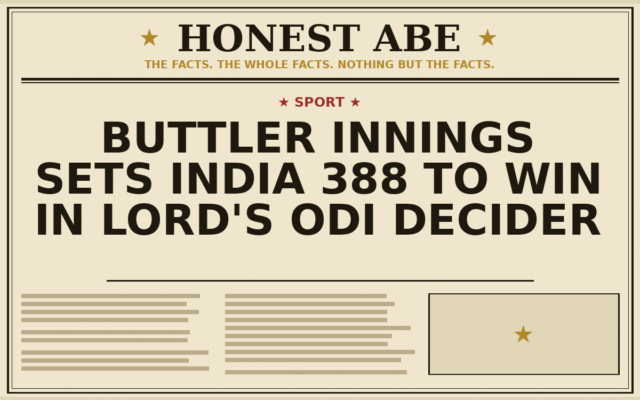 Buttler Innings Sets India 388 to Win in Lord’s ODI Decider