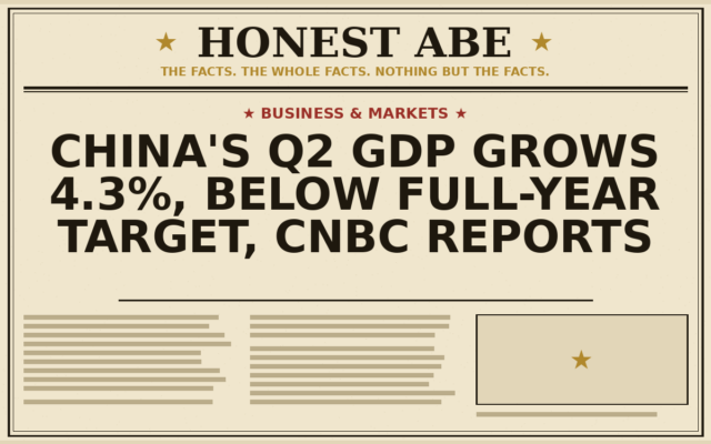 China’s Q2 GDP Grows 4.3%, Below Full-Year Target, CNBC Reports