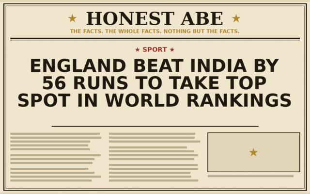 England Beat India by 56 Runs to Take Top Spot in World Rankings