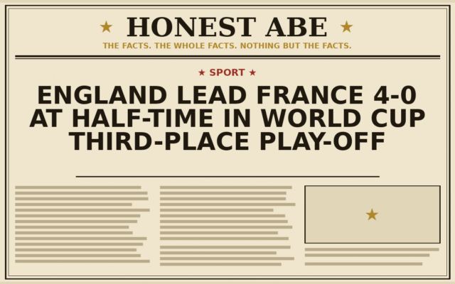 England Lead France 4-0 at Half-Time in World Cup Third-Place Play-Off