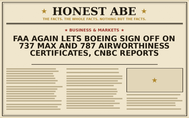 FAA Again Lets Boeing Sign Off on 737 Max and 787 Airworthiness Certificates, CNBC Reports