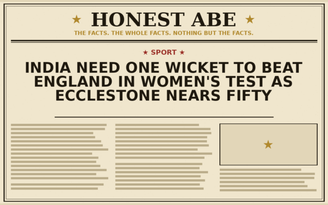 India Need One Wicket to Beat England in Women’s Test as Ecclestone Nears Fifty