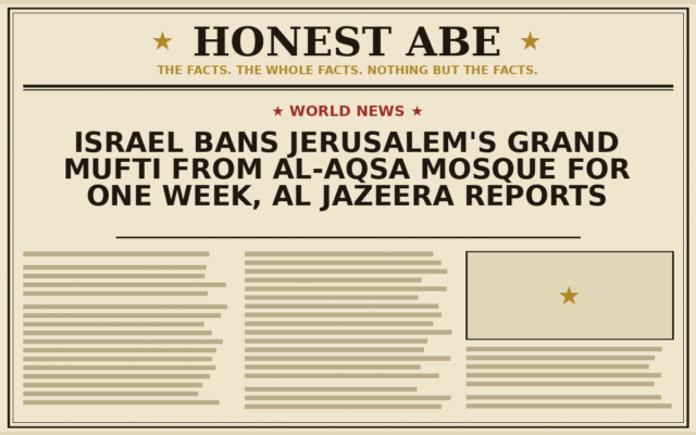 Israel Bans Jerusalem’s Grand Mufti From Al-Aqsa Mosque for One Week, Al Jazeera Reports