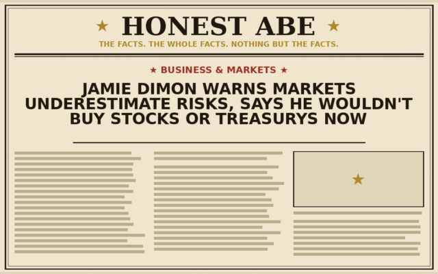 Jamie Dimon Warns Markets Underestimate Risks, Says He Wouldn’t Buy Stocks or Treasurys Now