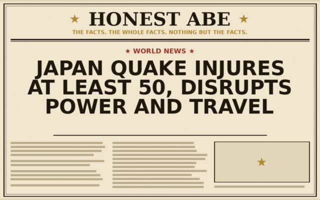 Japan Quake Injures at Least 50, Disrupts Power and Travel