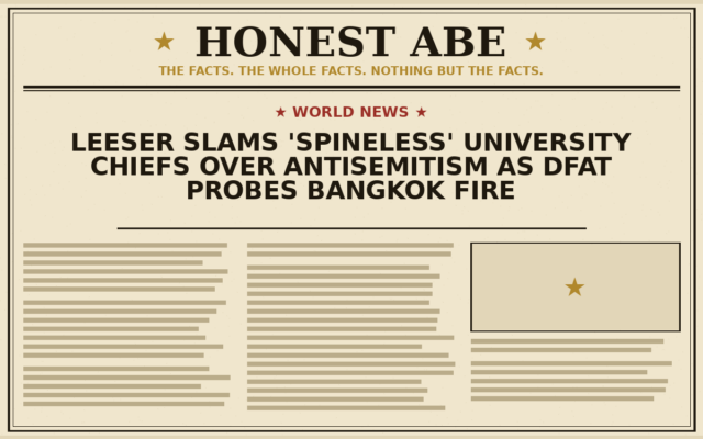 Leeser Slams ‘Spineless’ University Chiefs Over Antisemitism as Dfat Probes Bangkok Fire