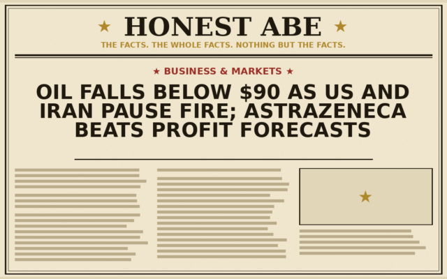 Oil Falls Below $90 as US and Iran Pause Fire; AstraZeneca Beats Profit Forecasts