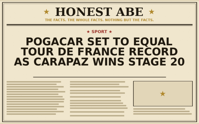 Pogacar Set to Equal Tour de France Record as Carapaz Wins Stage 20