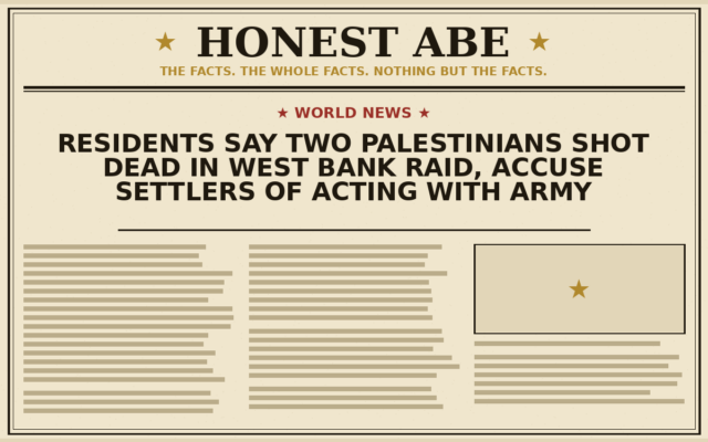Residents Say Two Palestinians Shot Dead in West Bank Raid, Accuse Settlers of Acting With Army