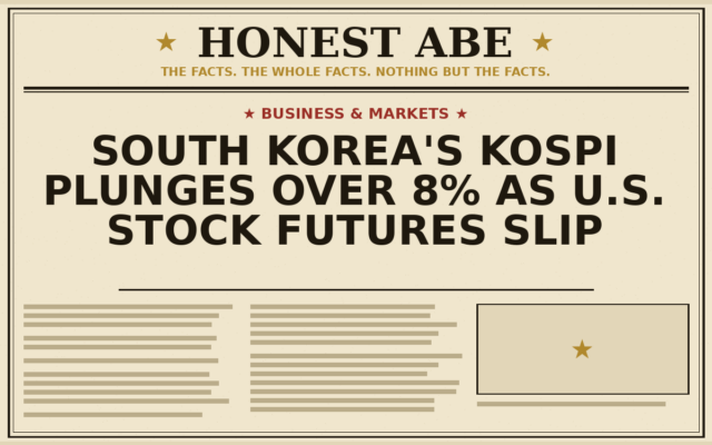 South Korea’s Kospi Plunges Over 8% as U.S. Stock Futures Slip