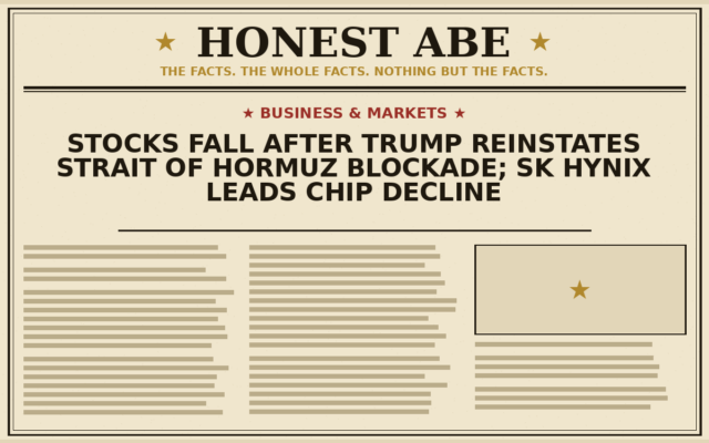 Stocks Fall After Trump Reinstates Strait of Hormuz Blockade; SK Hynix Leads Chip Decline