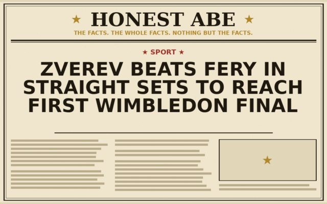 Zverev Beats Fery in Straight Sets to Reach First Wimbledon Final