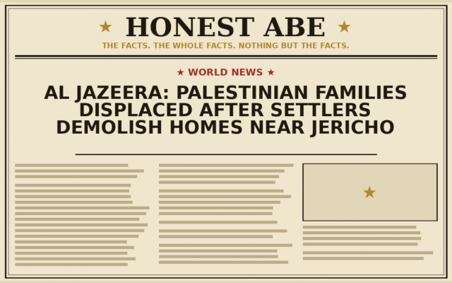 Al Jazeera: Palestinian Families Displaced After Settlers Demolish Homes Near Jericho