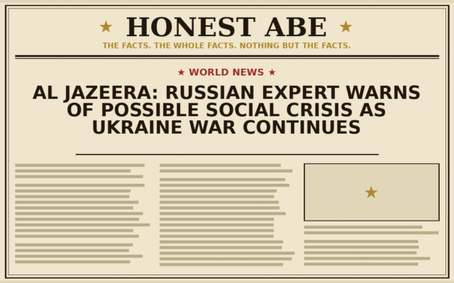 Al Jazeera: Russian Expert Warns of Possible Social Crisis as Ukraine War Continues