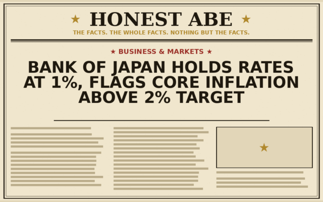 Bank of Japan Holds Rates at 1%, Flags Core Inflation Above 2% Target