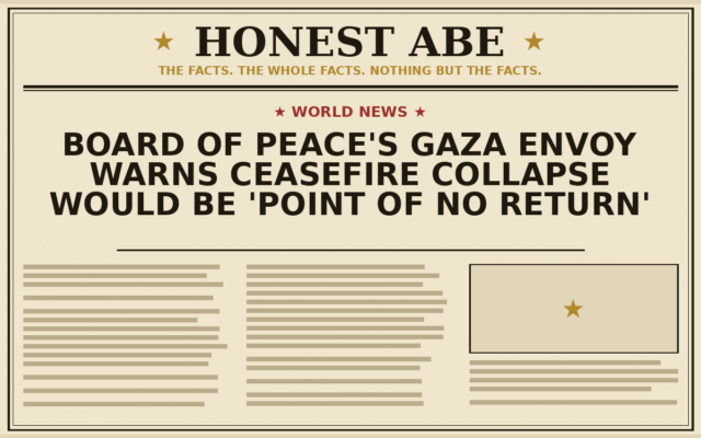 Board of Peace’s Gaza Envoy Warns Ceasefire Collapse Would Be ‘Point of No Return’