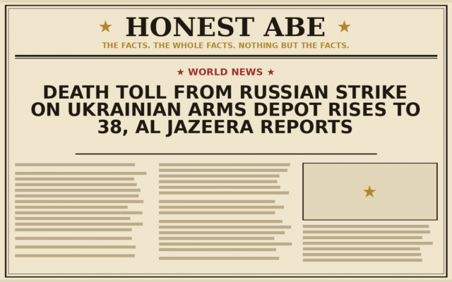 Death Toll From Russian Strike on Ukrainian Arms Depot Rises to 38, Al Jazeera Reports