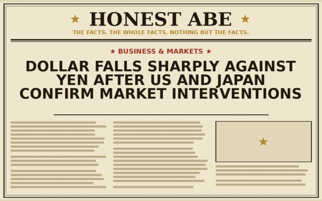 Dollar Falls Sharply Against Yen After US and Japan Confirm Market Interventions