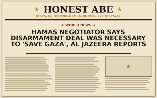 Hamas Negotiator Says Disarmament Deal Was Necessary to ‘Save Gaza’, Al Jazeera Reports
