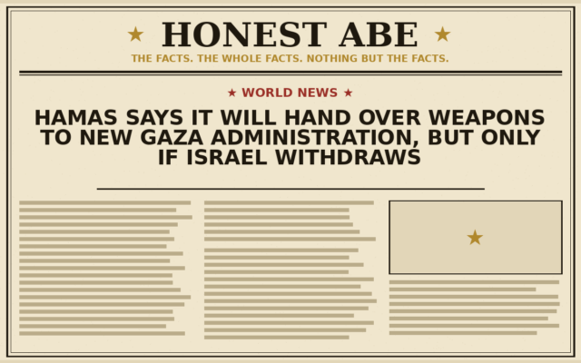 Hamas Says It Will Hand Over Weapons to New Gaza Administration, But Only If Israel Withdraws