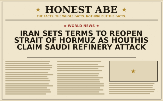 Iran Sets Terms to Reopen Strait of Hormuz as Houthis Claim Saudi Refinery Attack