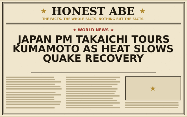 Japan PM Takaichi Tours Kumamoto as Heat Slows Quake Recovery