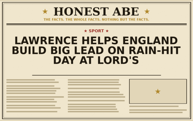 Lawrence Helps England Build Big Lead on Rain-Hit Day at Lord’s