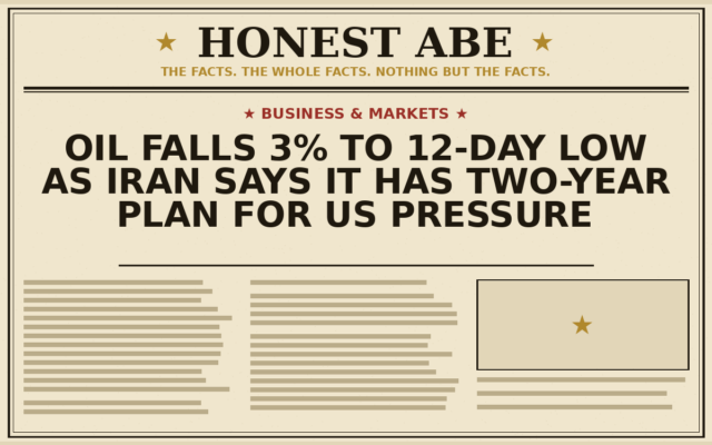 Oil Falls 3% to 12-Day Low as Iran Says It Has Two-Year Plan for US Pressure