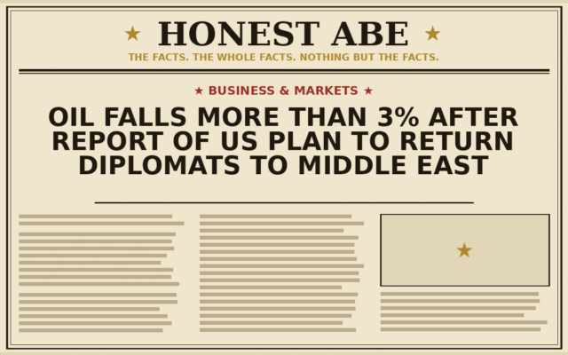 Oil Falls More Than 3% After Report of US Plan to Return Diplomats to Middle East