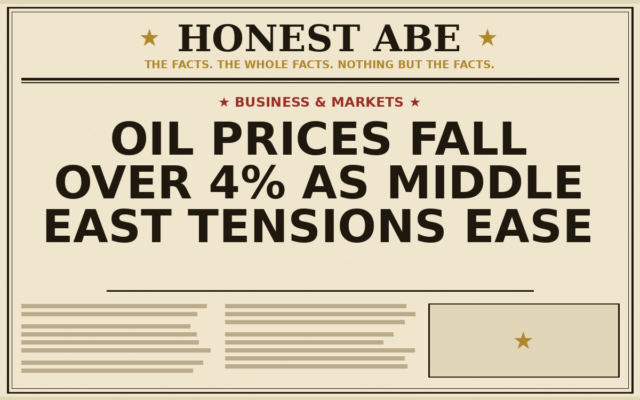 Oil Prices Fall Over 4% as Middle East Tensions Ease