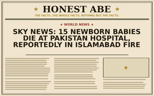 Sky News: 15 Newborn Babies Die at Pakistan Hospital, Reportedly in Islamabad Fire