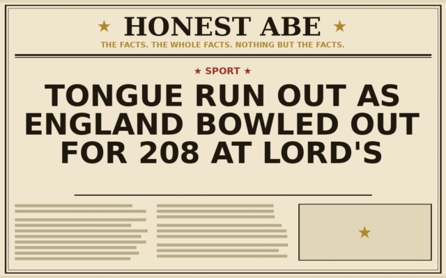 Tongue Run Out as England Bowled Out for 208 at Lord’s