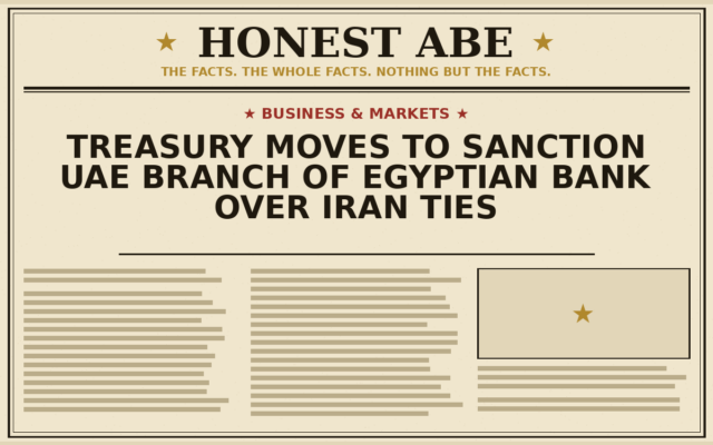 Treasury Moves to Sanction UAE Branch of Egyptian Bank Over Iran Ties