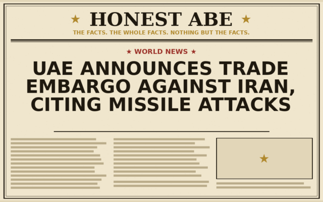 UAE Announces Trade Embargo Against Iran, Citing Missile Attacks