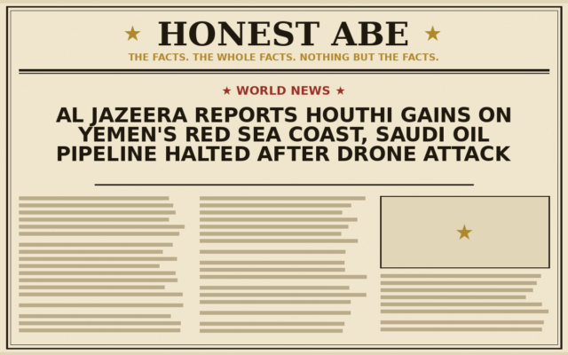 Al Jazeera Reports Houthi Gains on Yemen’s Red Sea Coast, Saudi Oil Pipeline Halted After Drone Attack