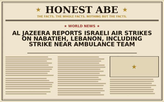 Al Jazeera Reports Israeli Air Strikes on Nabatieh, Lebanon, Including Strike Near Ambulance Team