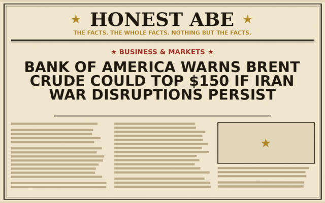 Bank of America Warns Brent Crude Could Top $150 If Iran War Disruptions Persist