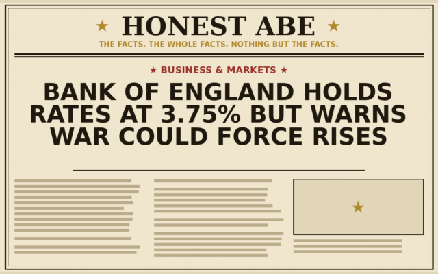 Bank of England Holds Rates at 3.75% but Warns War Could Force Rises