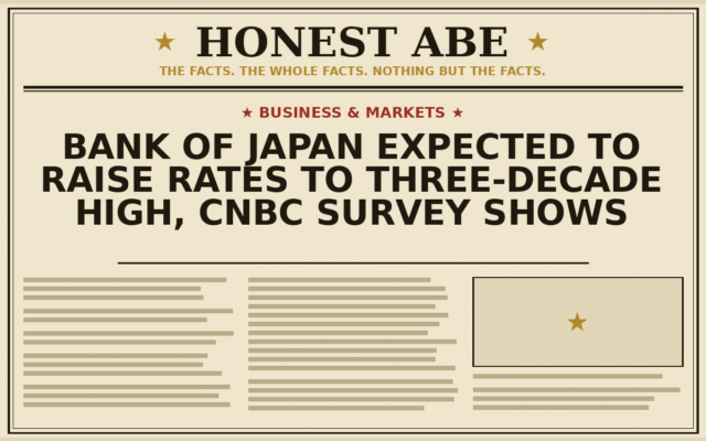 Bank of Japan Expected to Raise Rates to Three-Decade High, CNBC Survey Shows