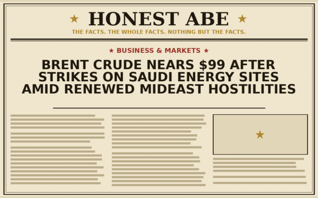 Brent Crude Nears $99 After Strikes on Saudi Energy Sites Amid Renewed Mideast Hostilities