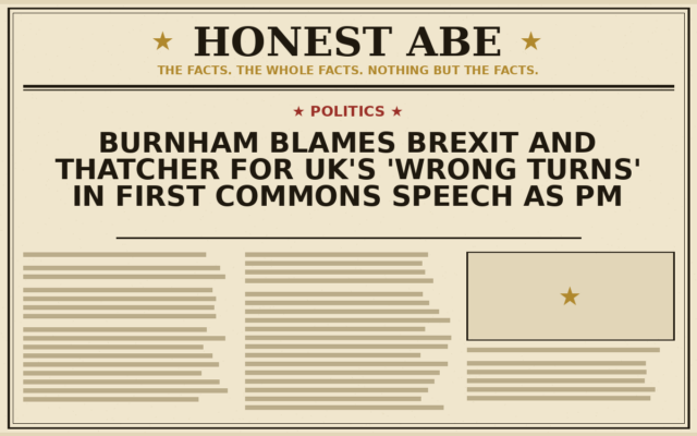 Burnham Blames Brexit and Thatcher for UK’s ‘Wrong Turns’ in First Commons Speech as PM