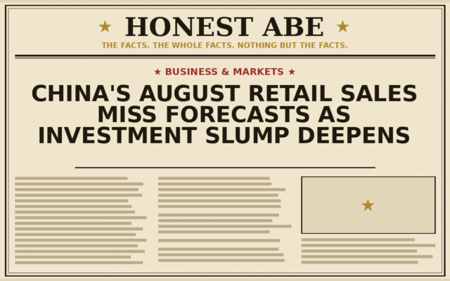 China’s August Retail Sales Miss Forecasts as Investment Slump Deepens